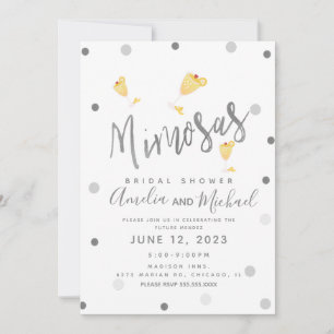 Invitación Ducha de Novia Confeti Amarillo Plateado Mimosa