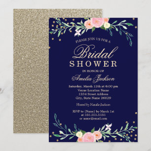 Invitación Ducha de Novia Confeti Brillo Floral Dulce Marina