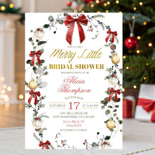 Invitación Ducha de Novia Coquette Bow Navidad Alegre