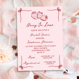 Invitación Ducha de Novia Coquette de Fresa Dibujada a Mano E