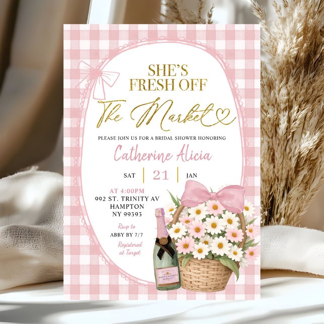 Invitación Ducha de Novia Coquette Gingham Floral de Primaver (Subido por el creador)