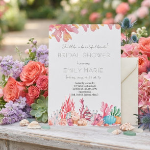 Invitación Ducha de novia Coral Kisses & Ocean Wishes