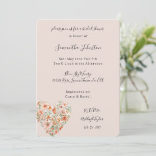 Invitación Ducha de Novia Corazón Floral Melocotón Bonito
