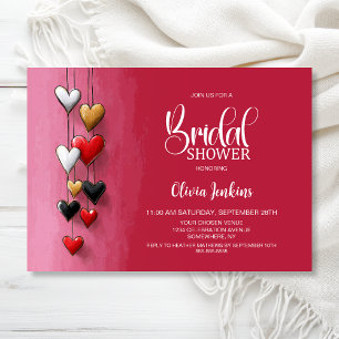 Invitación Ducha de Novia Corazones Rojos Negros y Rosados