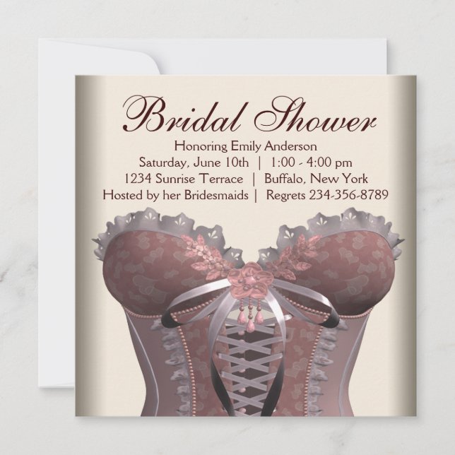 Invitación Ducha de Novia Corsé Rosa Marrón (Anverso)