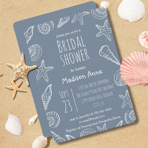 Invitación Ducha de novia costera con conchas y estrellas de