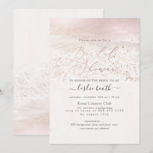 Invitación Ducha de novia costera/costera de PixDezines Rubor (Anverso / Reverso)