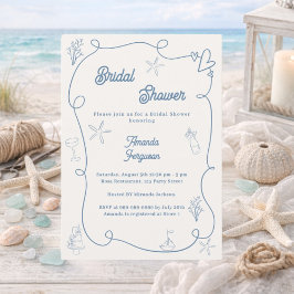 Invitación Ducha de novia costera polvorienta azul marfil dib