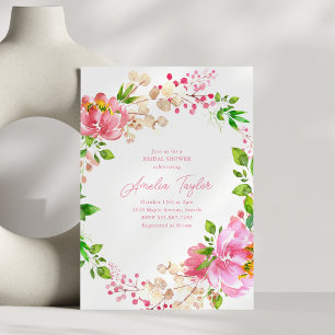 Invitación Ducha de Novia Cottagecore Peonía Acuarela Rosa