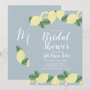 Invitación Ducha de Novia Country Limón Boho Rubor Azul