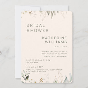 Invitación Ducha de Novia Crema Follaje Neutral