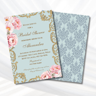 Invitación Ducha de Novia Cristiana con Flor de Peonía Vintag