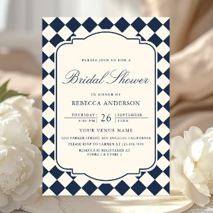 Invitación Ducha de Novia Cuadrada Azul Marino Marfil Dinero