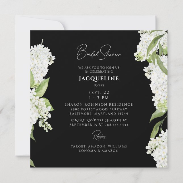 Invitación Ducha de novia cuadrada de Hydrangea blanca negra (Anverso)