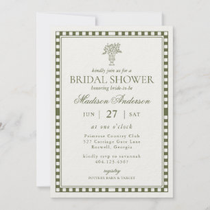 Invitación Ducha de Novia Cuadrada Harlequin Verde Oliva
