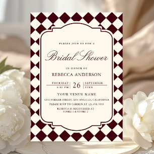 Invitación Ducha de Novia Cuadrada Marfil Old Money Borgoña