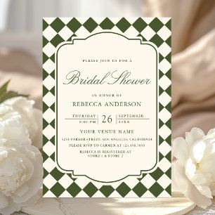 Invitación Ducha de Novia Cuadrada Verde Oliva Dinero Antiguo