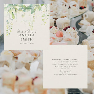 Invitación Ducha de Novia Cuadrado de Crema Botánica