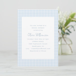 Invitación Ducha de Novia Cute Retro Preppy de Cuadro Azul Cl