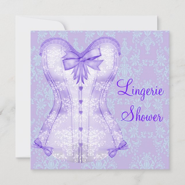 Invitación Ducha de novia Damask Purple Corset Lingerie (Anverso)