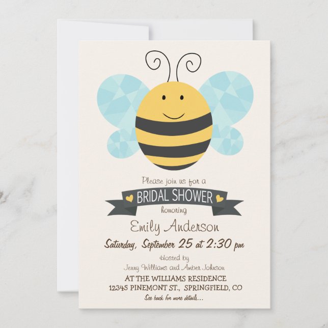 Invitación Ducha de novia de abeja blanca y amarilla (Anverso)