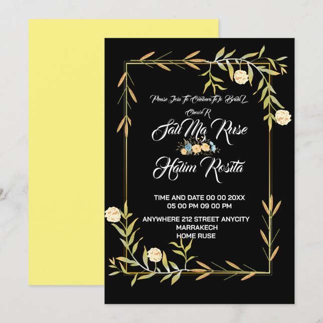 Invitación Ducha de novia de abeja flores amarillas fiesta (Anverso / Reverso)