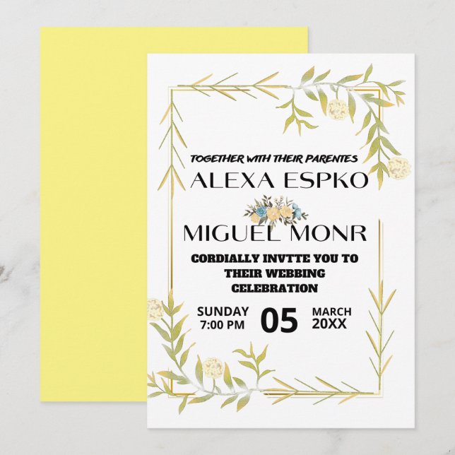 Invitación Ducha de novia de abeja flores amarillas fiesta (Anverso / Reverso)
