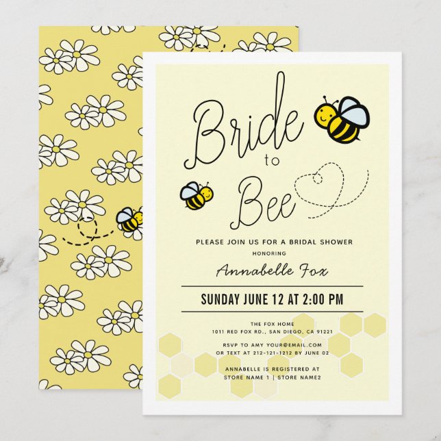 Invitación Ducha de novia de amarillo claro a bebe (Anverso / Reverso)