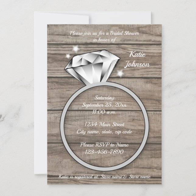 Invitación Ducha de novia de anillo de diamante de madera rus (Anverso)