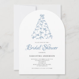 Invitación Ducha de Novia de Árbol de Navidad con Lazo Azul G