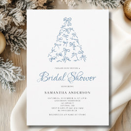 Invitación Ducha de Novia de Árbol de Navidad con Lazo Azul G