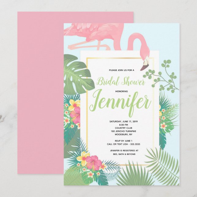 Invitación Ducha de novia de árbol de palma rosa (Anverso / Reverso)