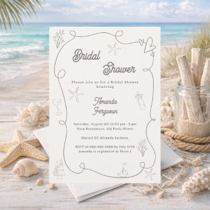 Invitación Ducha de novia de arena taupe marfil costera dibuj