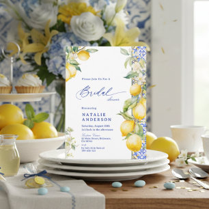 Invitación Ducha de Novia de Baldosa Azul Mediterránea con Li