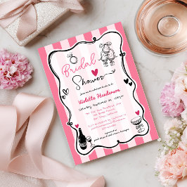 Invitación Ducha de novia de banda rosa dibujada a mano de mo