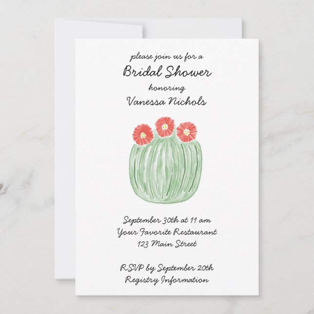 Invitación Ducha de Novia de Barril de Flor Roja Cactus (Anverso)