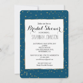 Invitación Ducha de novia de Blue Gold Stars