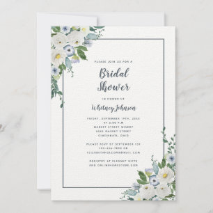 Invitación Ducha de Novia de Boda Floral Elegante Gris Blanco