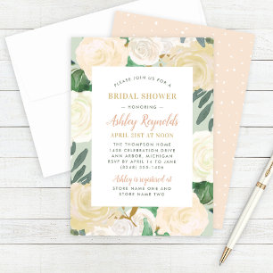 Invitación Ducha de novia de Boda floral verde y dorada de Ru