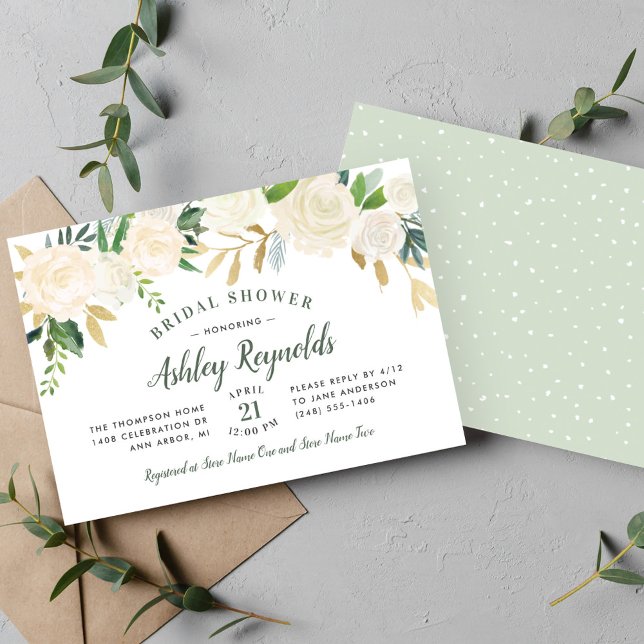 Invitación Ducha de novia de Boda floral verde y dorada de Ru (Subido por el creador)
