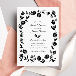 Invitación Ducha de novia de borde de flor caprichosa dibujad
