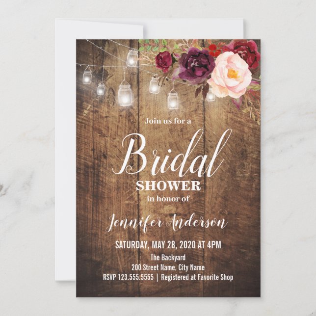 Invitación Ducha de novia de Borgoña (Anverso)
