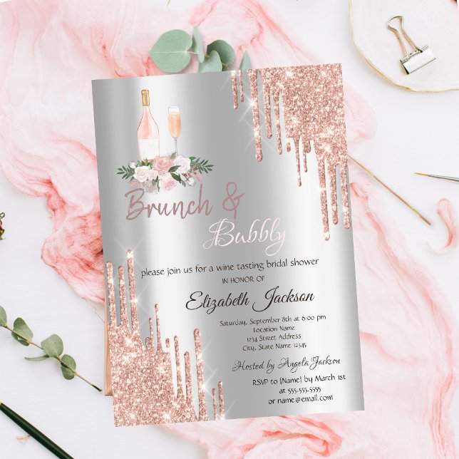 Invitación Ducha de novia de Brunch & Bubbly Silver (Subido por el creador)