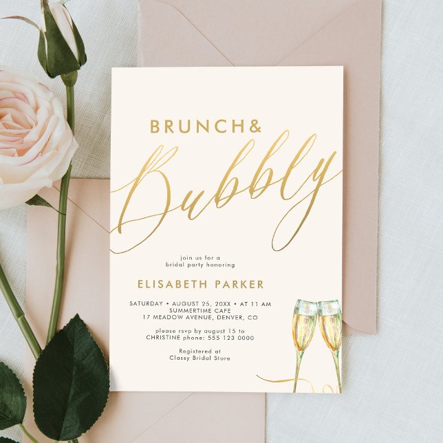 Invitación Ducha de novia de brunch y champán dorado burbujea (Subido por el creador)