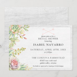 Invitación Ducha de Novia de Cactus Suculento con Acuarela Rú