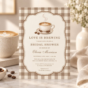 Invitación Ducha de Novia de Café con Diseño Gingham Love is