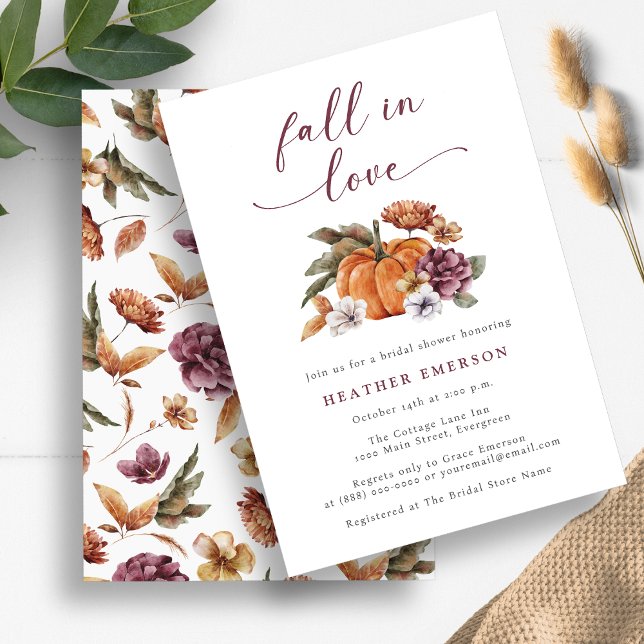 Invitación Ducha de novia de calabaza (Pumpkin Fall In Love Bridal Shower Invitation by Painted Paperie)