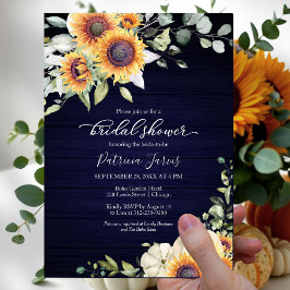 Invitación Ducha de novia de calabaza azul marino y follaje d