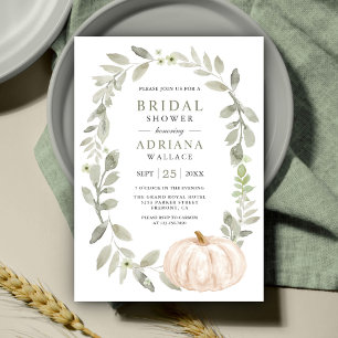 Invitación Ducha de Novia de Calabaza Blanca con Verde de Sal