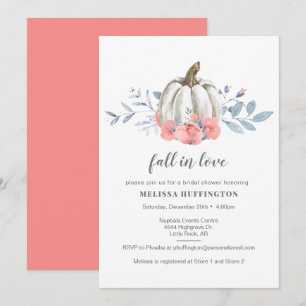 Invitación Ducha de Novia de Calabaza Blanca Rosa Otoño Enamó